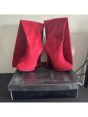 Wild Diva Lounge Red Faux Suede Thigh High Boots High Heels Stiletto Size 6.5